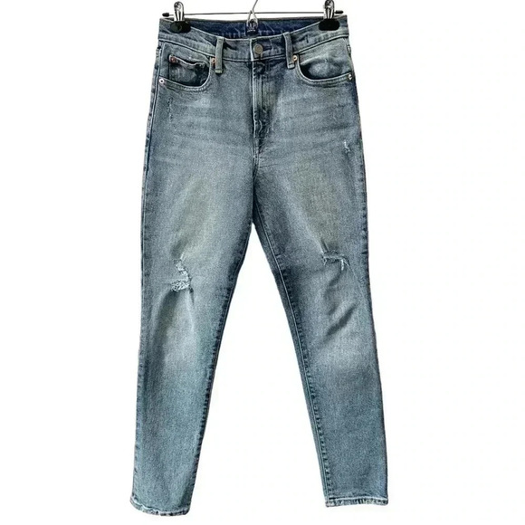 GAP High Rise True  Skinny Ankle Jeans Distressed Denim Stretch Blue Size 25 - Picture 2 of 13